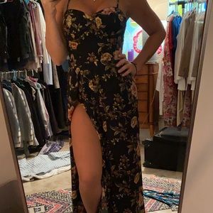 Black spaghetti strap floral romper